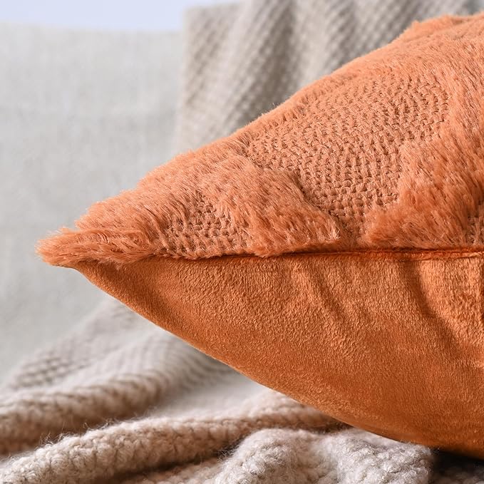 Set of 2 Soft Moroccan Throw Pillow Covers 18x18 Inch Plush Boho Decorative Pillow Cover Accent Cushion Case for Couch Sofa Bed, Burnt Orange