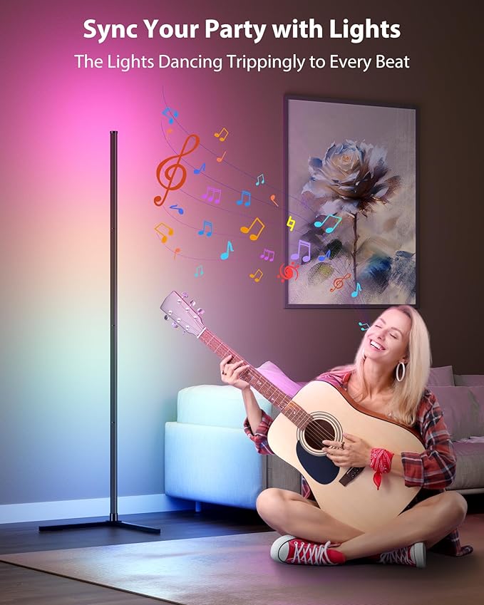 KFM Corner Floor Lamp, 65" Smart RGB LED Corner Lamp with App & Remote Control, 16M Colors,300+ Modes, Music Sync & Timer, Modern Mood Light for Living Room, Gaming Room & Bedroom (1)