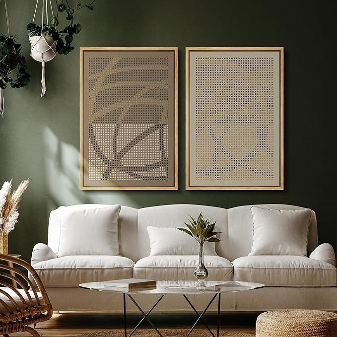 SIGNFORD Framed Canvas Print Wall Art Set Geometric Dot Patterns Earthy Beige and Brown Contrast Illustration Modern Art Decorative Nordic Nature for Living Room, Bedroom, Office - 24"x36"x2 Natural