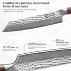 KEEMAKE Damascus Chef Knife 8 inch - Kiritsuke knife with Hammered Damascus Steel Blade Kitchen Knives, Pakkawood Handle Chopping Knife for Meat Cutting, w/Walnut Sheath