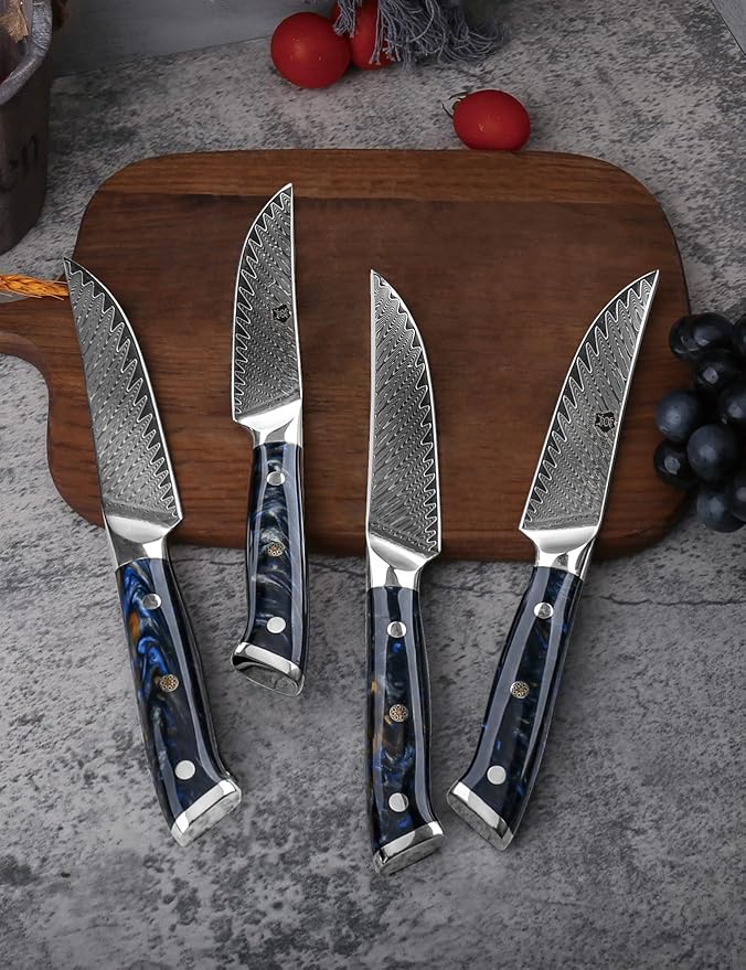WILDMOK Steak Knives, 5 inch Non Serrated Steak Knife Set of 4, Japanese Damascus VG10 Steel Steak Knives,Premium Steak Knives Set with Gift Box