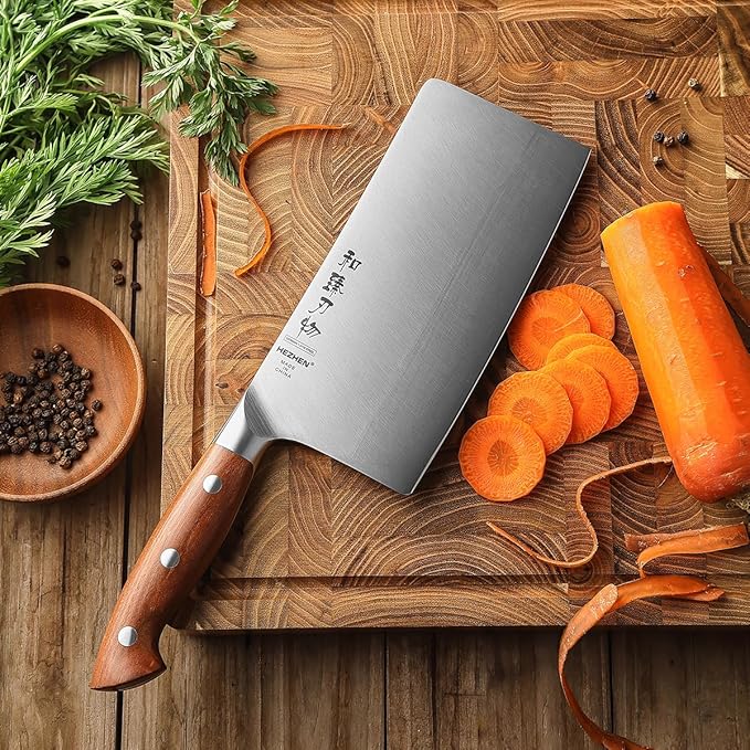 HEZHEN Cleaver Knife 7.1 inch, German 1.4116 Steel & Ergonomic Red Wood Handle, Sharp Meat Cleaver for Meat Cutting Vegetable Slicing