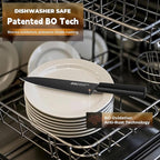 OOU Kitchen Knife Block Set - 15 Pieces High Carbon Stainless Steel Chef Knife Sets, Anti-Rust Black Knives Set with Built-in Sharpener Block, Walnut