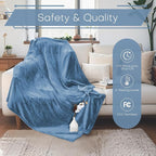 Electric Heated Blanket Twin Size 62"x84" - Microplush & Sherpa Fabric Dual-Sided, 6 Heat Settings & 1-10 Hours Auto Off , Cozy Warming Throw for Home, Office, or Bed, Machine Washable，Slate Blue