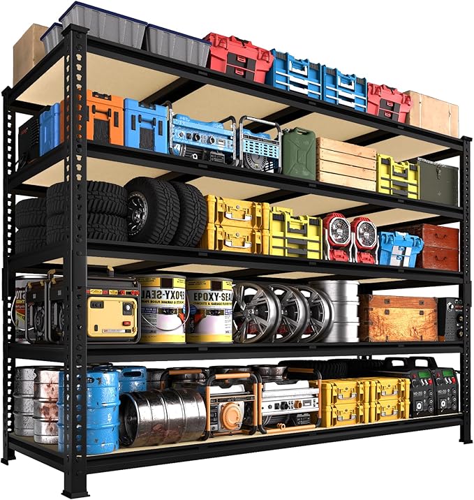 PrimeZone 60" W X 24" D X 72" H Heavy Duty Garage Storage Shelves - Adjustable Metal Shelving Unit, 5 Tier Industrial Shelves for Storage Standing Utility Rack for Warehouse, Pantry, Basement, Black