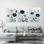 DUWQU 3 Pcs Blue Floral Canvas Wall Art, Elegant Navy Blue Wildflower Lily Daisy Art Wall Decor, Watercolor Botanical Flower Home Poster Art Prints for Living Room Bedroom Bathroom 16×24 Inches