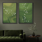 SIGNFORD Framed Canvas Print Wall Art Set Green Swirl Abstract White Birds Illustration Modern Art Decorative Nordic Nature for Living Room, Bedroom, Office - 16"x24"x2 Black
