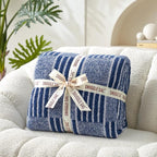 Snuggle Sac Navy Faux Fur Checkered Blanket Twin Size with Soft Knitted Microfiber Fabric,Fluffy Soft Warm Blanket for Sofa Bedroom,Cute Lightweight Striped Throws for Women,Heather Navy,60x80 inches