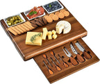 Shanik Large Acacia Wood Charcuterie Board Set – Includes 3 Removable Ceramic Bowls & Serving Utensils, Elegant Entertaining Gift for Any Occasion