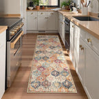 Lahome Moroccan Trellis Washable Runner Rug, 2x6 Kitchen Runners for Hallways 6 Feet Non Slip, Vintage Laundry Room Rug Ultra-Thin Long Carpet for Bathroom Bedroom Entryway, Cream/Multi