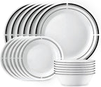 Corelle 18-Piece Round Dinnerware Set Service for 6, Lightweight Round Plates and Bowls Set, Vitrelle Triple Layer Glass, Chip and Scratch Resistant, Microwave and Dishwasher Safe, Brasserie