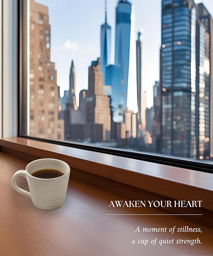 Stoneware Mug Set of 4-14oz Ceramic Coffee Mugs & Tea Cups with Handle - Perfect for Hot & Iced Drinks - Microwave & Dishwasher Safe - Rustic Minimalist Style - Oatmeal Cream - Ideal Gift