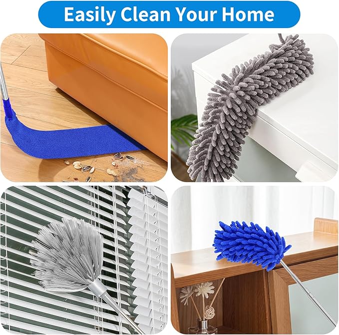 7PCS Dusters for Cleaning, Extendable Microfiber Duster with Extension Pole Up to 100'', Bendable Washable Cleaner Dusters for Cleaning Fan, High Ceiling, Blinds, Furniture, Car