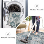 Lahome Moroccan Trellis Round Area Rugs, Washable Small Round Rug 3ft Non-Slip, Soft Vintage Ultra-Thin Circle Carpet for Bedroom Entryway Kitchen Laundry Bathroom, Blue