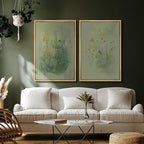 SIGNFORD Framed Canvas Print Wall Art Set Whimsical Green Wildflower Illustration Modern Art Decorative Nordic Nature for Living Room, Bedroom, Office - 24"x36"x2 Natural