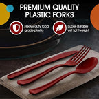 Party Solids Burgundy Plastic Silverware Heavy Duty 150 Pieces Burgundy Plastic Cutlery Sets, Utensil Sets, 50 Of Each Forks, Knives & Spoons Disposable Cutlery Set, Flatware Set For Party Supplies