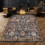 RUGSURE Washable Area Rugs - Perfect for Living Room, Bedroom, Kids Room, Nursery - Stain & Water Resistant Non-Slip, Pet & Child Friendly, Vintage Tribal Area Rugs (Rust, 9' x 12')