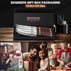 Huusk Knife Set, Steak Knives Set of 4, Japanese Steel Kitchen Steak Knives 4.9 Inch With Wood Handle, Non-serrated Meat Knife with Damascus Pattern, Full Tang Dinner Knife With Gift Box