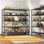 Himimi Storage Shelves with Wheels, 5-Tier Heavy Duty Steel Wire Rack Storage Shelving, Adjustable Metal Storage Shelves for Garage Kitchen Pantry Bathroom Laundry 18" D*60" W*82" H, Black
