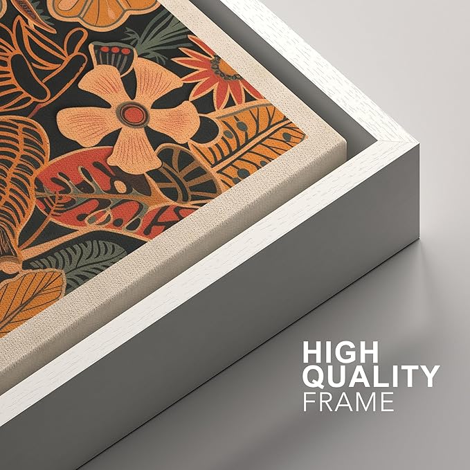 SIGNFORD Framed Canvas Print Wall Art Set Abstract Blossoms Vibrant Floral Illustration Modern Art Decorative Nordic Nature for Living Room, Bedroom, Office - 16"x24"x2 White