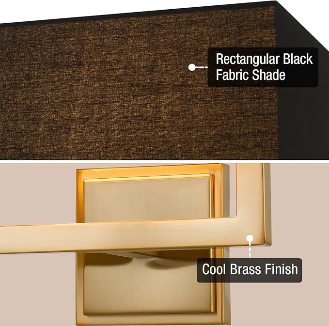 Kira Home Haven 16" 2-Light Modern Wall Sconce/Wall Light + Rectangular Black Fabric Shade, Cool Brass Finish