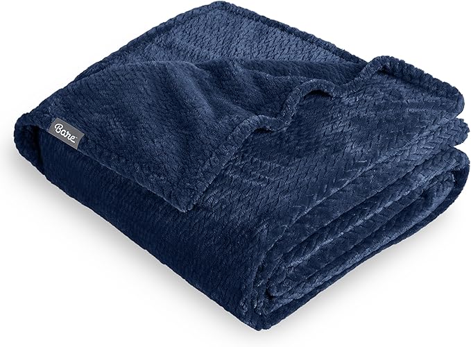 Bare Home Textured Fleece Blanket - Twin/Twin Extra Long - Ultra-Soft Lightweight for Bed, Sofa, and Couch - Luxury Microplush - Cozy Warm Blanket (Twin/Twin XL, Chevron Dark Blue)