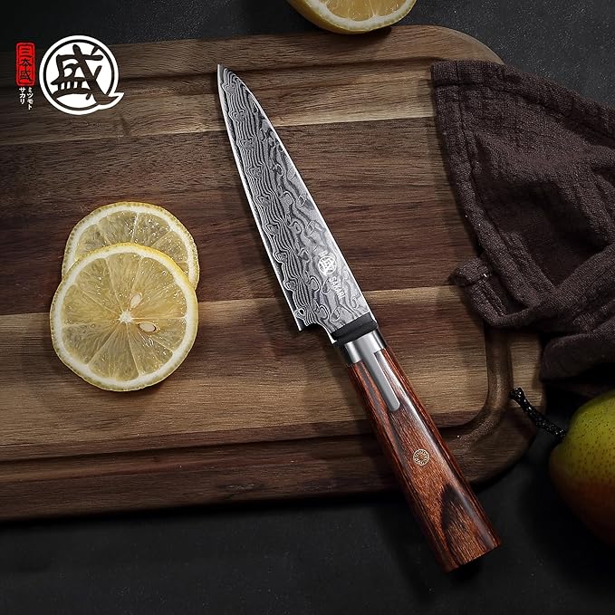 MITSUMOTO SAKARI Paring Knife 4.5 inch, S301 Damascus Steel Precision Fruit & Vegetable Knife (Hand Forged)