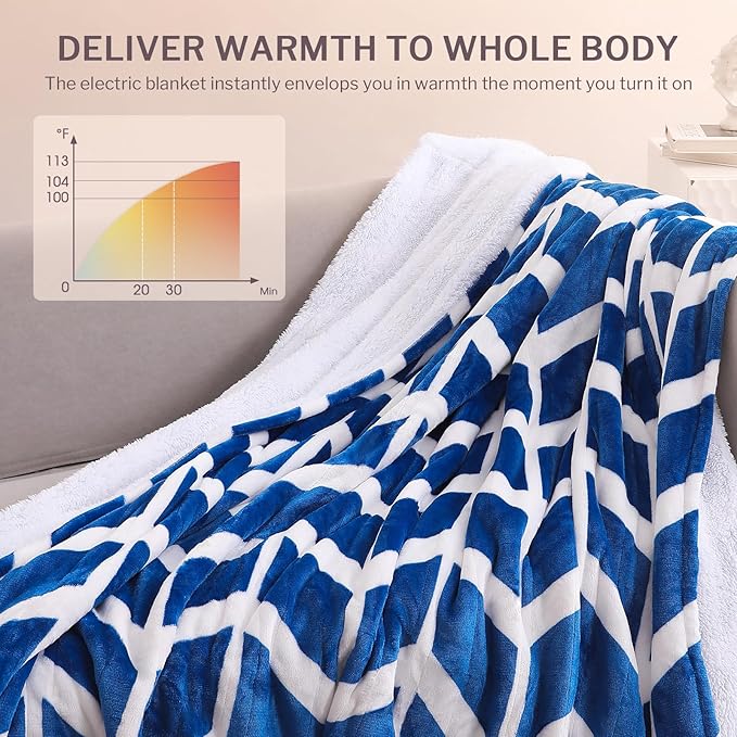 VENTIMI Electric Blanket Heated Throw, 72" x 84" Heated Blanket with 9 Heat Levels & 2 to 10 Hours Auto Off, Fast Heating Blankets with ETL & FCC Certification, Navy