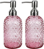 Bathroom & Kitchen Glass Hand and Dish Soap Dispenser with 304 Rustproof Stainless Steel Pump (Pink-2pack)