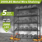 Storage Shelves, 48" L x 20" W x 72" H Heavy Duty Garage Wire Shelving Unit Loads 2000LBS, 5-Tier Adjustable Metal Industrial Utility Shelf Rack for Kitchen, Laundry Room, Basement
