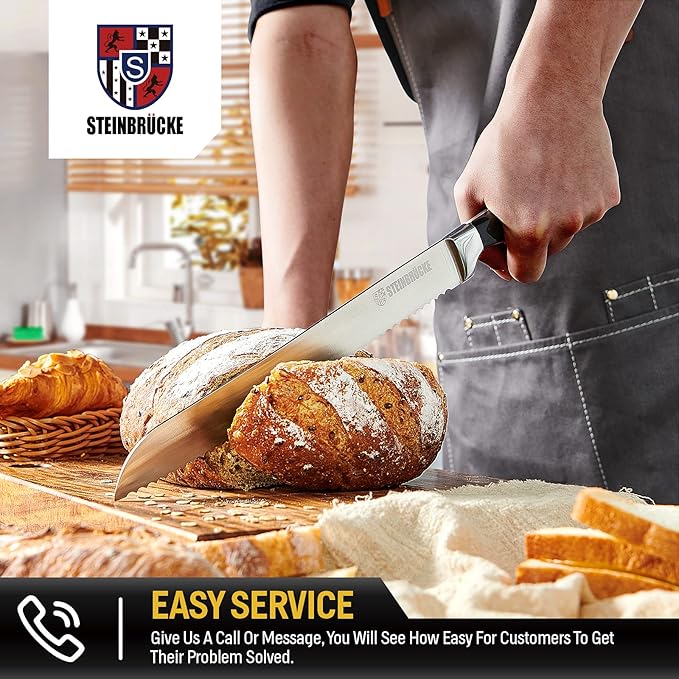 Gioventù Serrated Bread knife 10 inch - Ultra sharp Bread Slicing Knife Forged from German Stainless Steel 5Cr15Mov, HRC58, Full Tang kitchen bread knife for Homemade, Crusty&Soft Bread