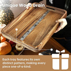 Acacia Wood Serving Tray with Handles, 17’’x13’’ Rectangular Decorative Ottoman Tray for Living Room, Coffee Table Tray for Decor, Breakfast in Bed