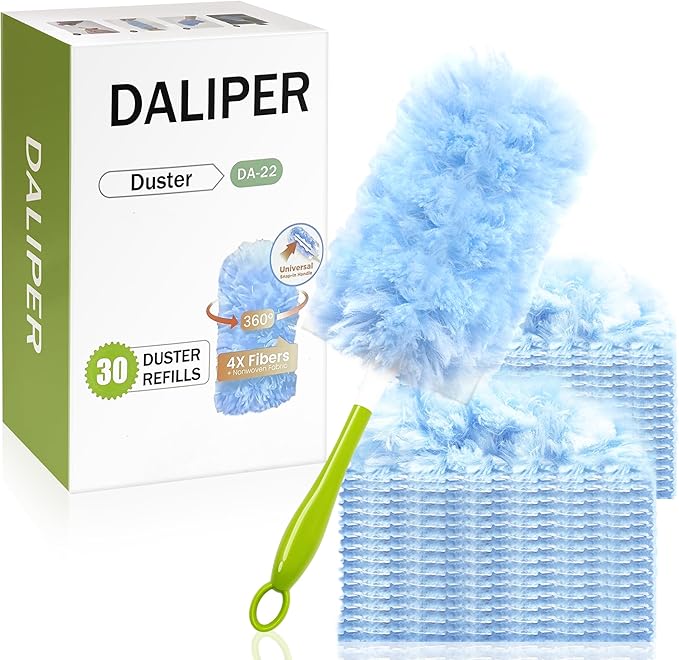 Heavy Duty Duster Refills Compatible with Swiffer, Duster Kit with 30 PCS Refills & 1 Handle, 360° Dusters with 4X Microfibers for Dusting Ceiling Fans, Electronics, Furniture, Blinds