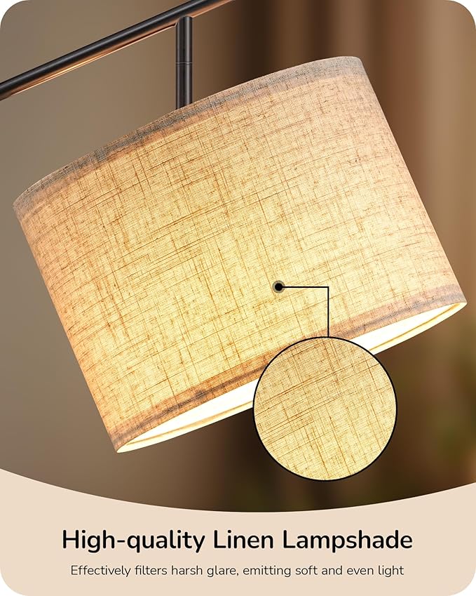 EDISHINE Modern Floor Lamps for Living Room, 64.7" Minimalist Standing Lamp with 3 Color Temperatures Bulb & Adjustable Linen Shade, Foot Pedal Switch, Arc Tall Lamp for Bedroom Office, Black