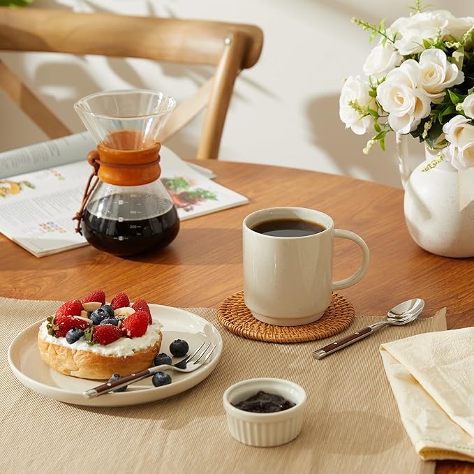 Sweese Stackable Coffee Mugs - 10 Oz Porcelain Cups for Specialty Coffee Drinks, Cappuccino, Cafe Mocha, Latte and tea, Set of 4, White Grey