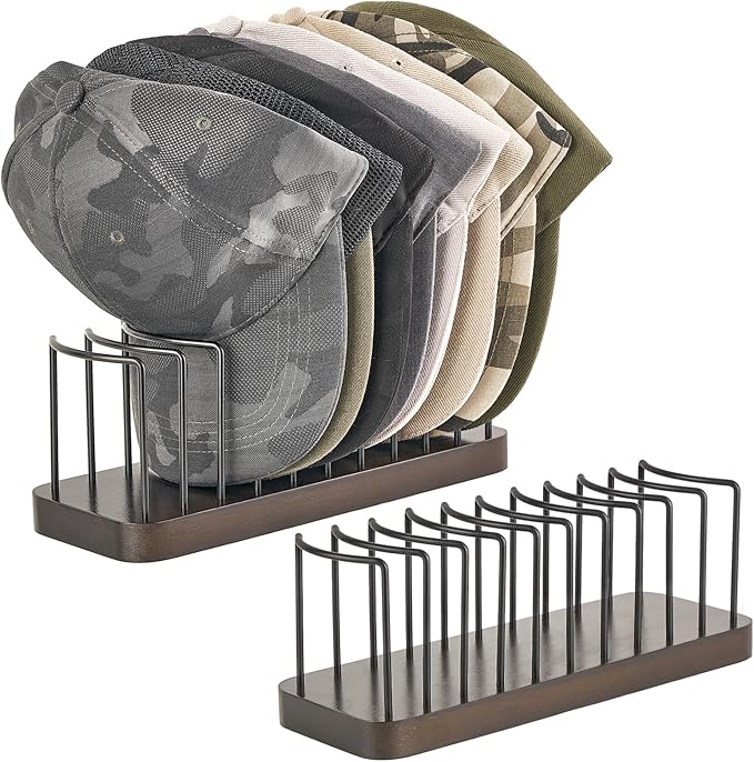 Mkono Hat Organizer for Baseball Caps, Set of 2 Hat Holder for 20 Baseball Caps, Tabletop Hat Rack Stand Hat Storage Display Baseball Cap Organizer for Desk Closet Shelf Dresser