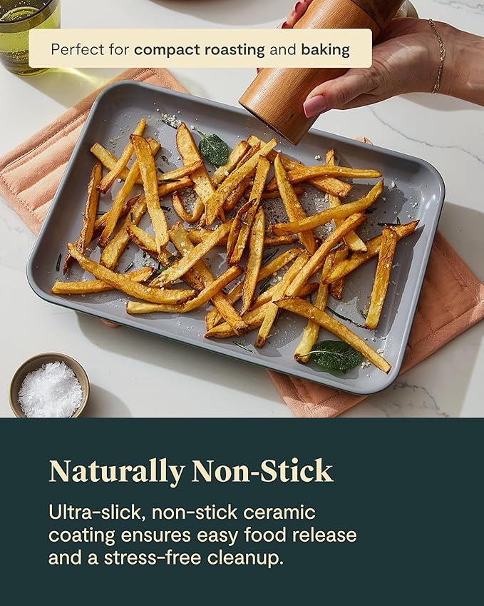 Caraway Nonstick Ceramic Small Baking Sheet Duo (9x13”) – Non-Toxic, PTFE & PFOA Free – Oven Safe – Aluminized Steel Core – Mini Sheet Pan for Baking, Roasting & More - Sage