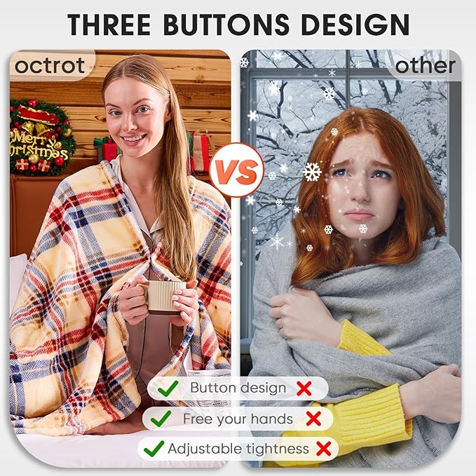 Heated Blanket Electric Full Size,72X84 Heating Blanket,Brown Plaid Soft Sherpa Blankets Warmer Gift for Grandma Women Adult,Fast Heating Washable,ETL