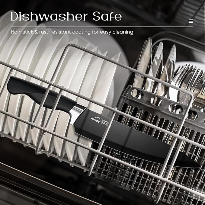 Knife Set, Amorston 21 Pieces Kitchen Knife Set with Block and Sharpener, Ultra-Sharp Knives Set with Ergonomic Handles, Black German Stainless Steel Knife Block Set, Dishwasher Safe