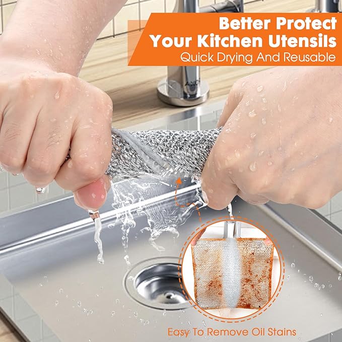 COBETE Non Scratch Wire Dishcloth,Double-Layer Wire Dishwashing Rags for Wet and Dry,Wire Miracle Cleaning Towels and Dish Cloths Multipurpose for Washing Dishes,Cookware, Sinks,Stove Tops,Pack of 6