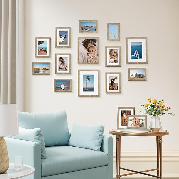 Vittanly 15 Pack Picture Frames Collage Wall Decor, Multi Sizes Including 3pcs 8x10, 6pcs 5x7 and 6pcs 4x6 Photo Frames, Gallery Frame Set for Wall or Tabletop Display, Light Wood