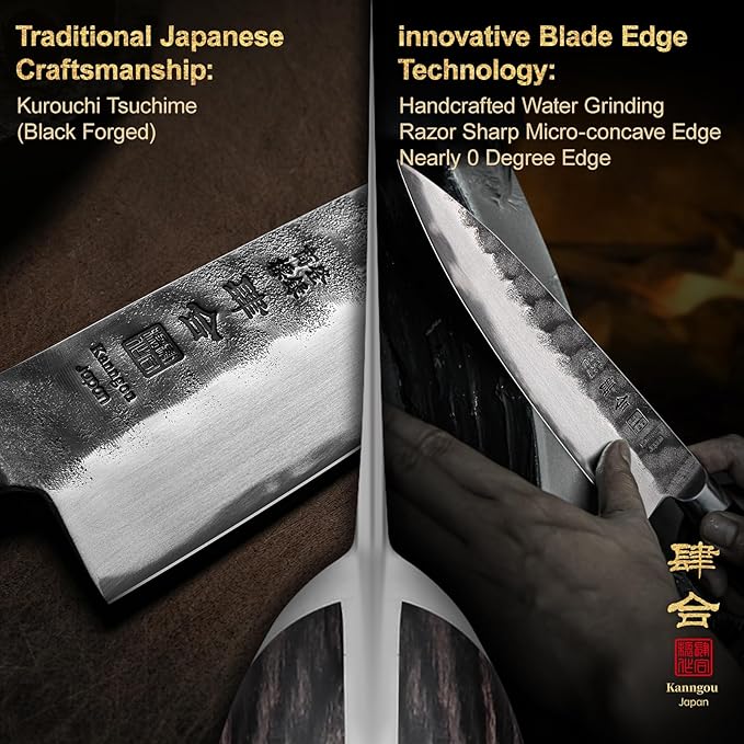 8 Inch Chef Knife, Japanese Chefs Knife Black Forged Kitchen Knife with AUS-8 Alloy Steel and Full Tang Pakkawood Handle, Christmas Gift with Premium Box