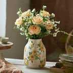 Levvohd Vintage Ceramic Vase, 7.7 Inch Yellow and Beige Sunflower Floral Modern Flower Vases for Home Decor Aesthetic Living Room Bookshelf Office Tuscan Decorations (Conical)