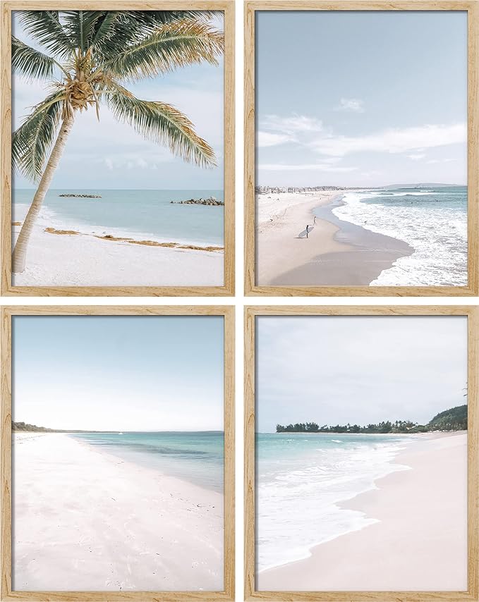 SIGNWIN Poster Bathroom Decor, Wall Art Room Decor Multicolor for Living Room, Bedroom, Office White White Beach Shore Tropical Palm Tree Island Nature Wilderness Realism Landscape - 12"x16"x4