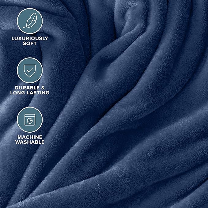 Bare Home Fleece Blanket - King Size - Ultra-Soft Lightweight for Bed, Sofa, and Couch - Luxury Microplush - Cozy Warm Blanket (King, Dark Blue)