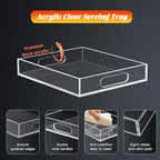 17 * 17 Acrylic Organizer Tray Large, Serving Tray with Handle, Lucite Tray Organizer for Bench, Coffee Table Countertop, Kitchen, Bathroom, Living Room, Powder Room