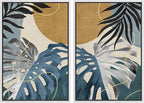 SIGNFORD Framed Canvas Print Wall Art Set Jungle Tropical Monstera Palm Leaf Abstract Shapes Illustration Modern Art Decorative Nordic Nature for Living Room, Bedroom, Office - 24"x36"x2 White