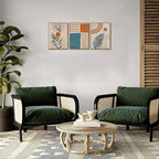 Bwodke Framed Boho Canvas Wall Art Mid Century Modern Prints Set of 3 Neutral Geometric Line Leaf Paintings Decor Minimalist Abstract Pictures Bedroom Living Room Bathroom