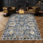 RUGSURE Washable Area Rugs - Perfect for Living Room, Bedroom, Kids Room, Nursery - Stain & Water Resistant Non-Slip, Pet & Child Friendly, Vintage Tribal Area Rugs (Navy, 9' x 12')