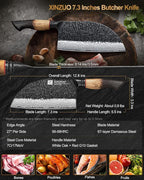 XINZUO 7.3 Inch Hand Forged Butcher Knife With Sheath,67-Layer Damascus Steel With 7Cr17Mov Core Big Knife For Meat Cleaver Cutting Vegetable Cleaver For Kitchen,Camping